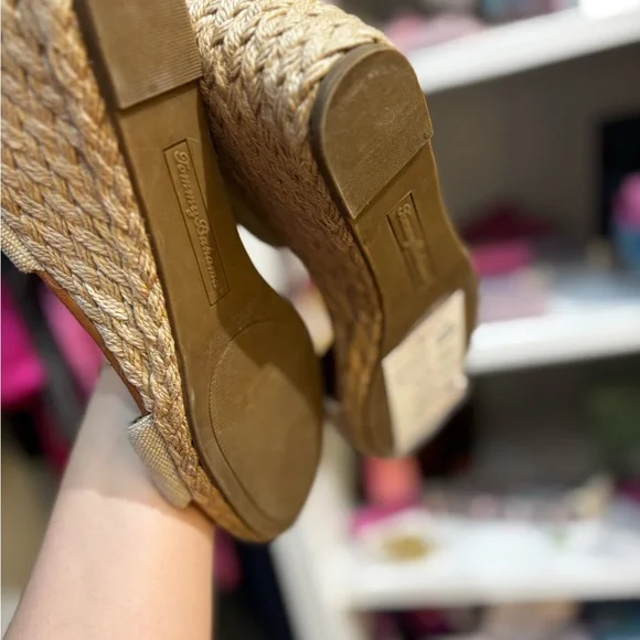 Tommy Bahama Beige Canvas Espadrille Wedge Sandals - Picture 5 of 7